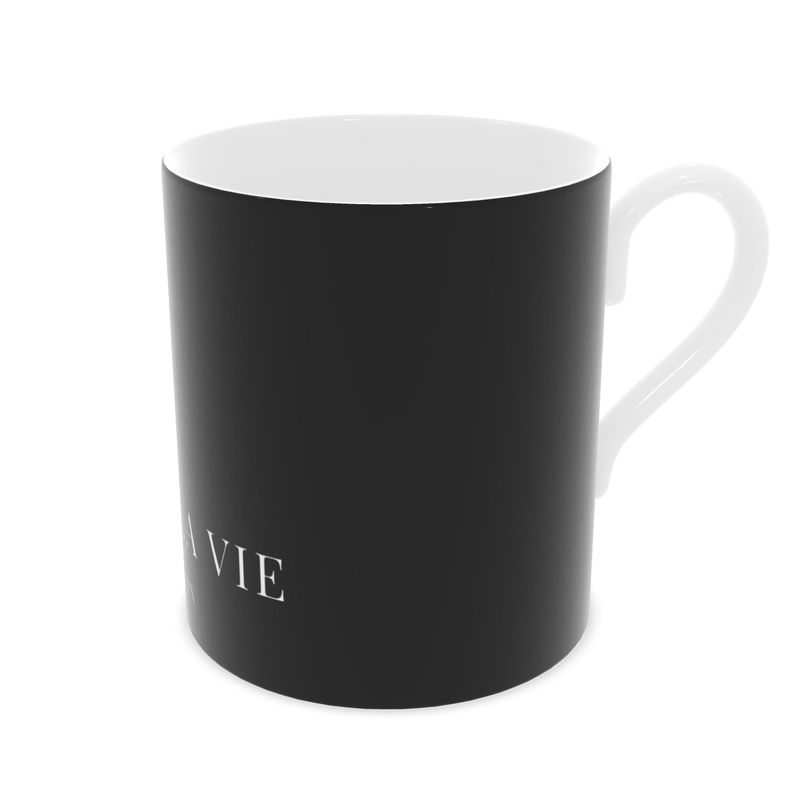 C'EST LA VIE Fine Bone China Black Mug - Elegant Coffee Cup
