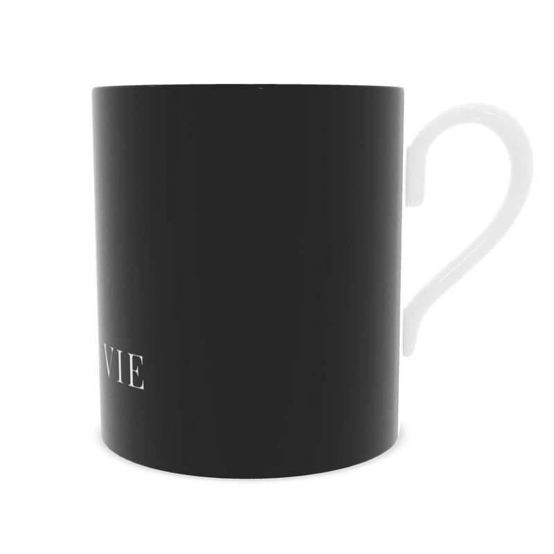 C'EST LA VIE Fine Bone China Black Mug - Elegant Coffee Cup