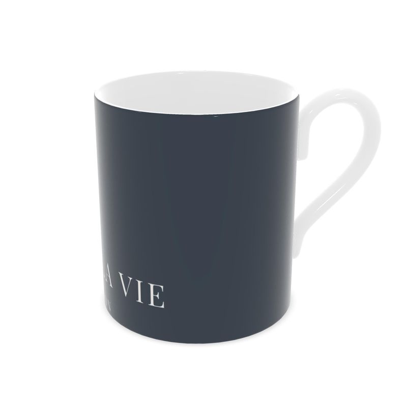 Navy C'EST LA VIE Fine Bone China Mug – Chic Gift for Her