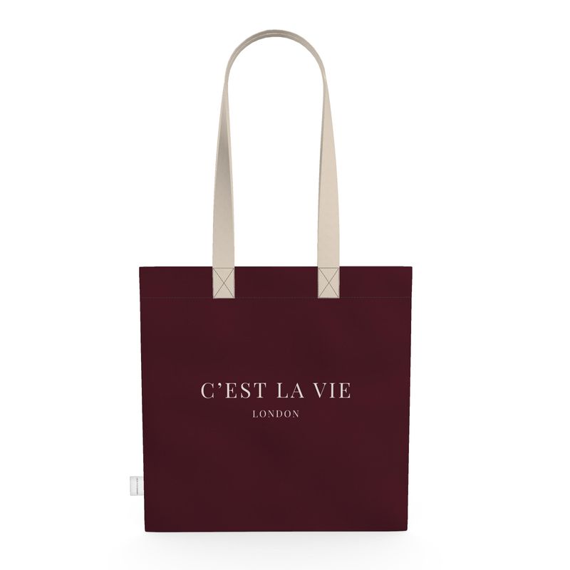 Chic C'EST LA VIE Burgundy Tote Bag for Daily Use
