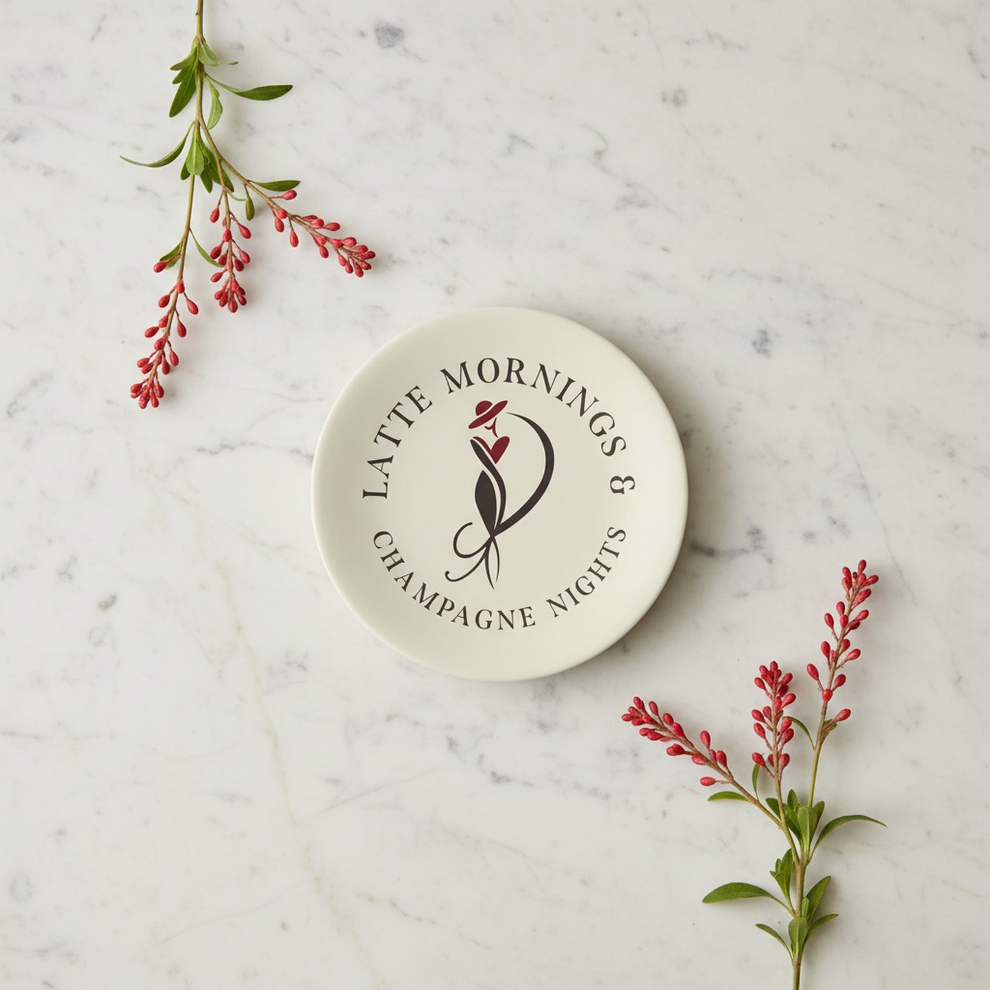 Latte Mornings & Champagne Nights: Set of 2 Elegant Bone China Plates