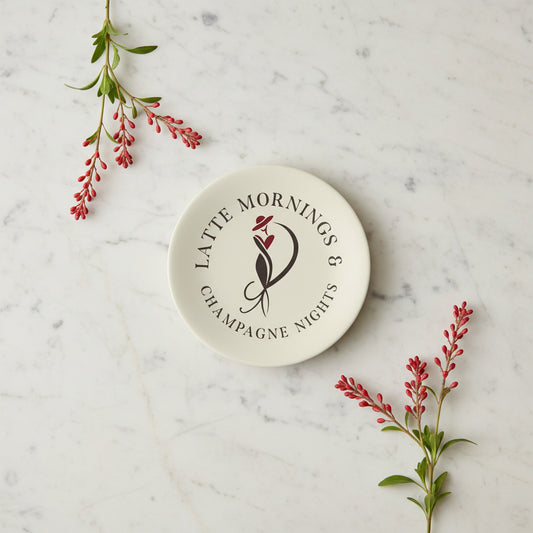 Latte Mornings & Champagne Nights: Set of 2 Elegant Bone China Plates