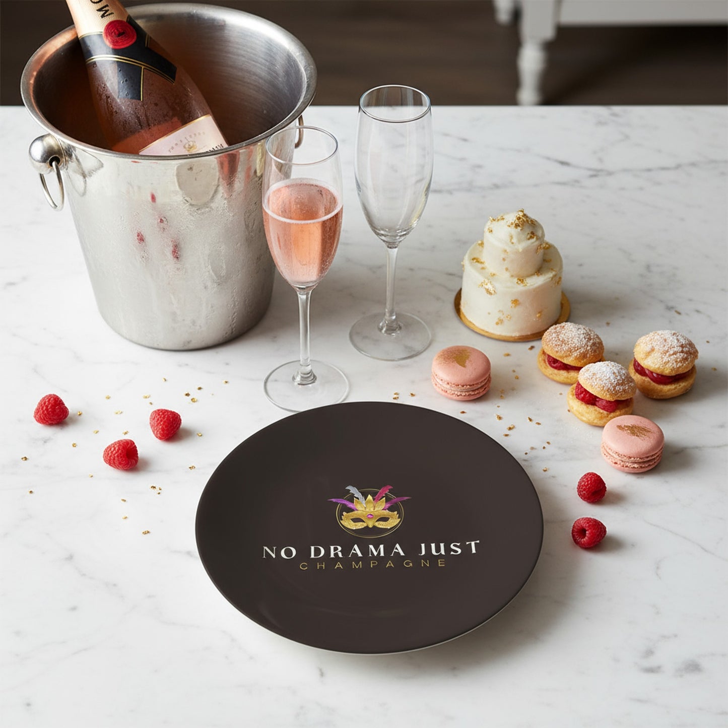 No Drama Just Champagne | Set of 2 Bone China Plates