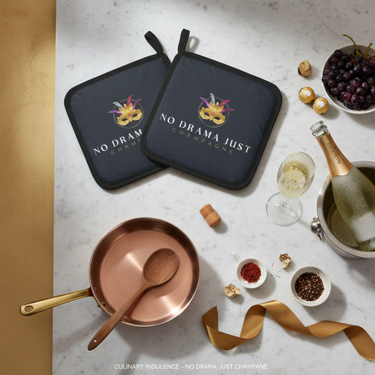 No Drama Just Champagne Set of Two Pot Grabs - Stylish & Fun Kitchen Accessories