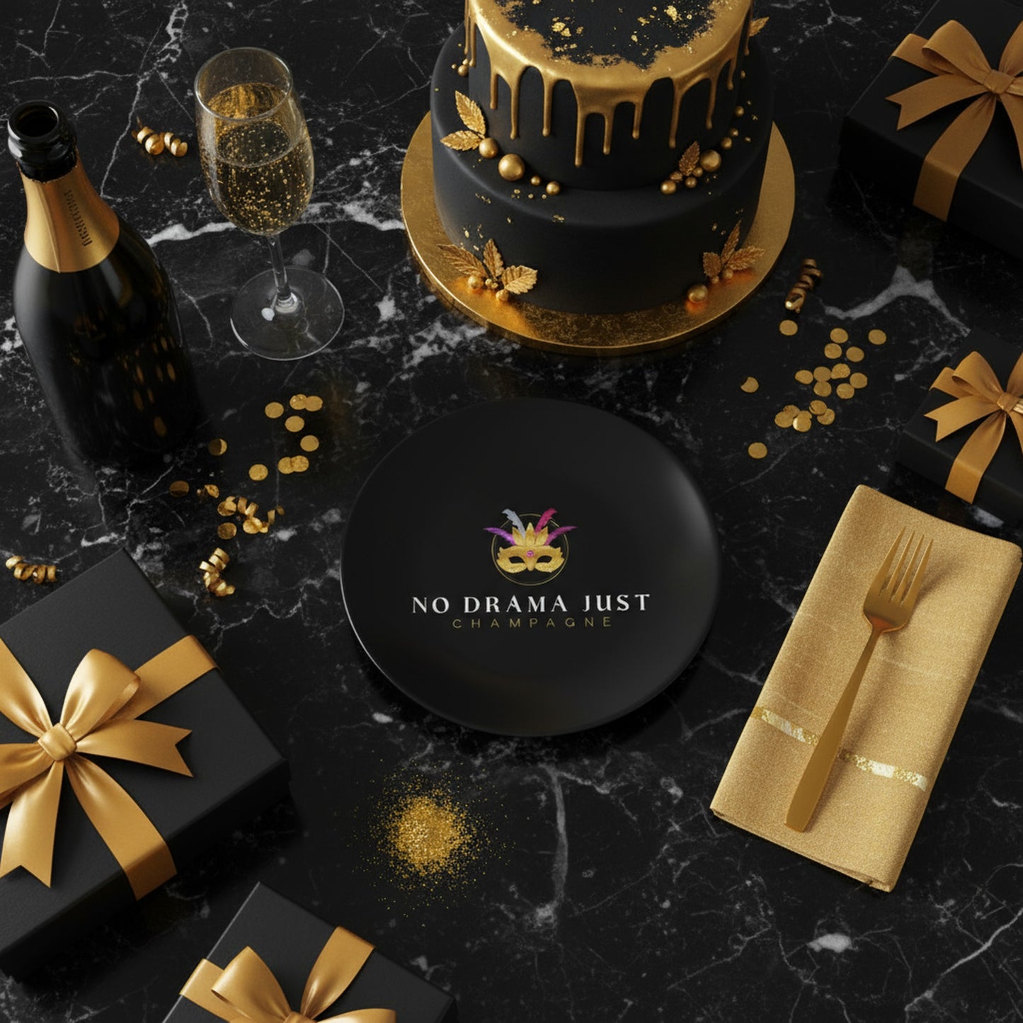 No Drama Just Champagne | Set of 2 Bone China Plates