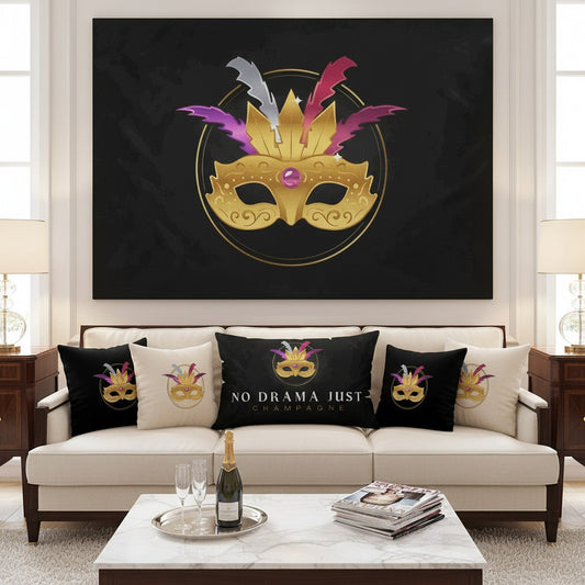 No Drama Just Champagne Black Velvet Cushion - Luxurious Home Decor