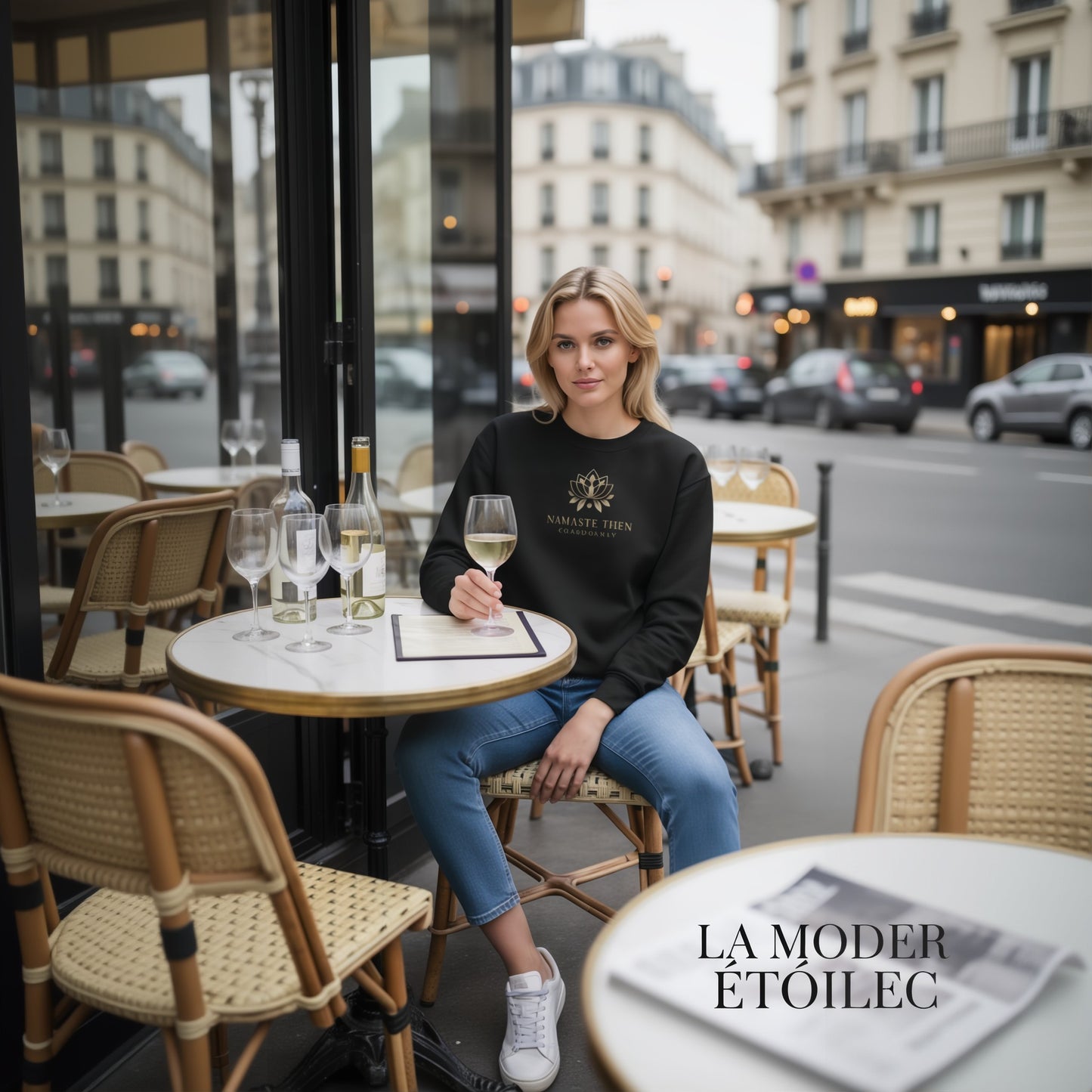 Namaste Then Chardonnay Luxe Black Sweatshirt - Cozy and Chic