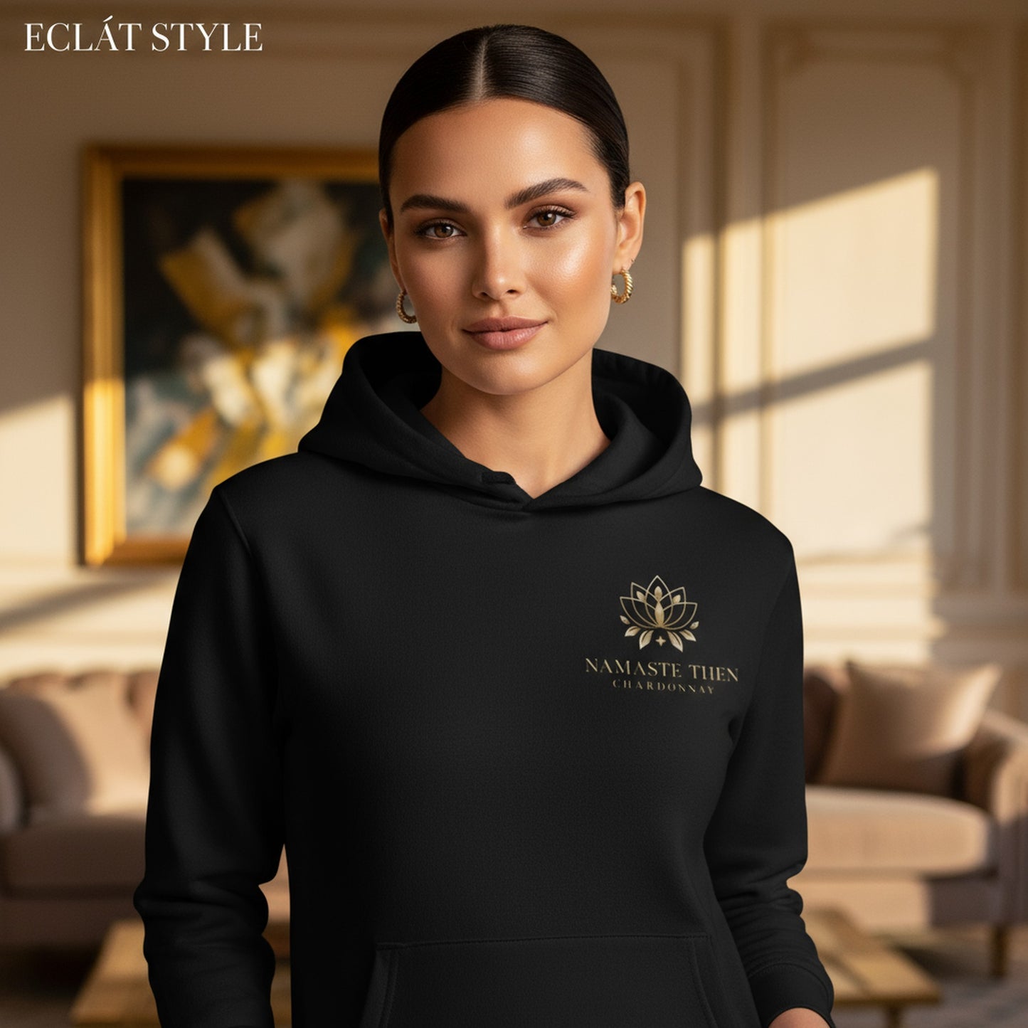 Namaste Then Chardonnay Black Hoodie | Stylish Luxury Sweatshirt
