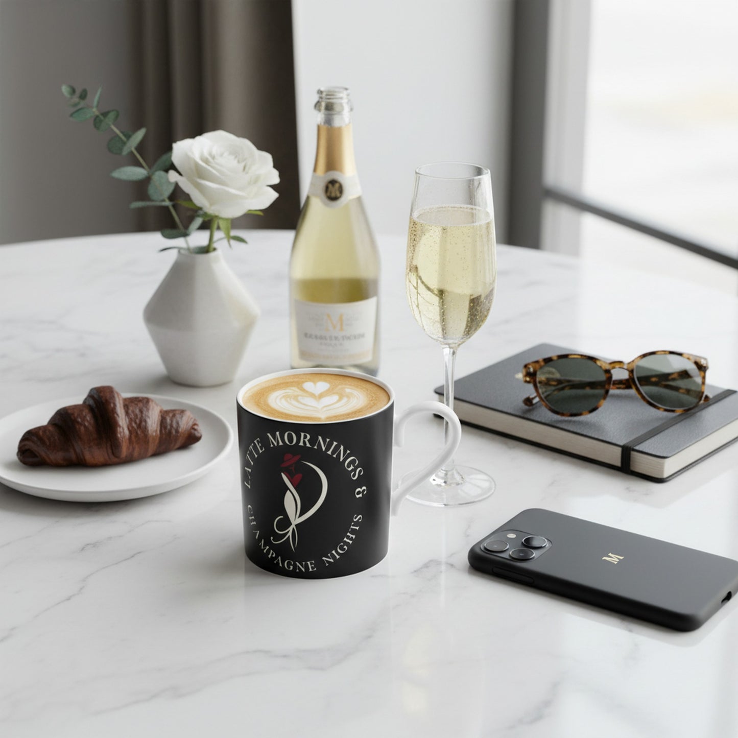 Latte Mornings & Champagne Nights Bone China Mug - Stylish Coffee & Tea Cup