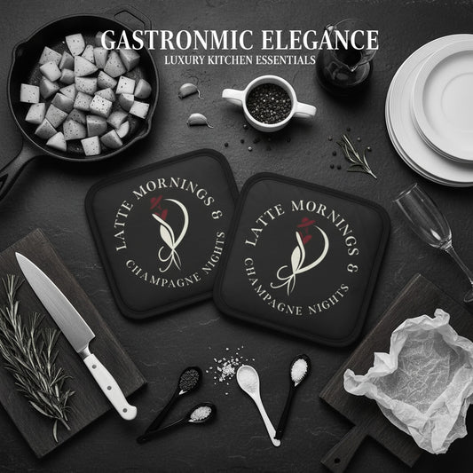 Latte Mornings & Champagne Nights: Set of 2 Pot Grabs