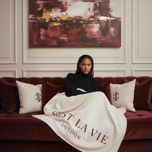 C'EST LA VIE Luxury Cream Sherpa Throw Blanket - Cosy & Chic