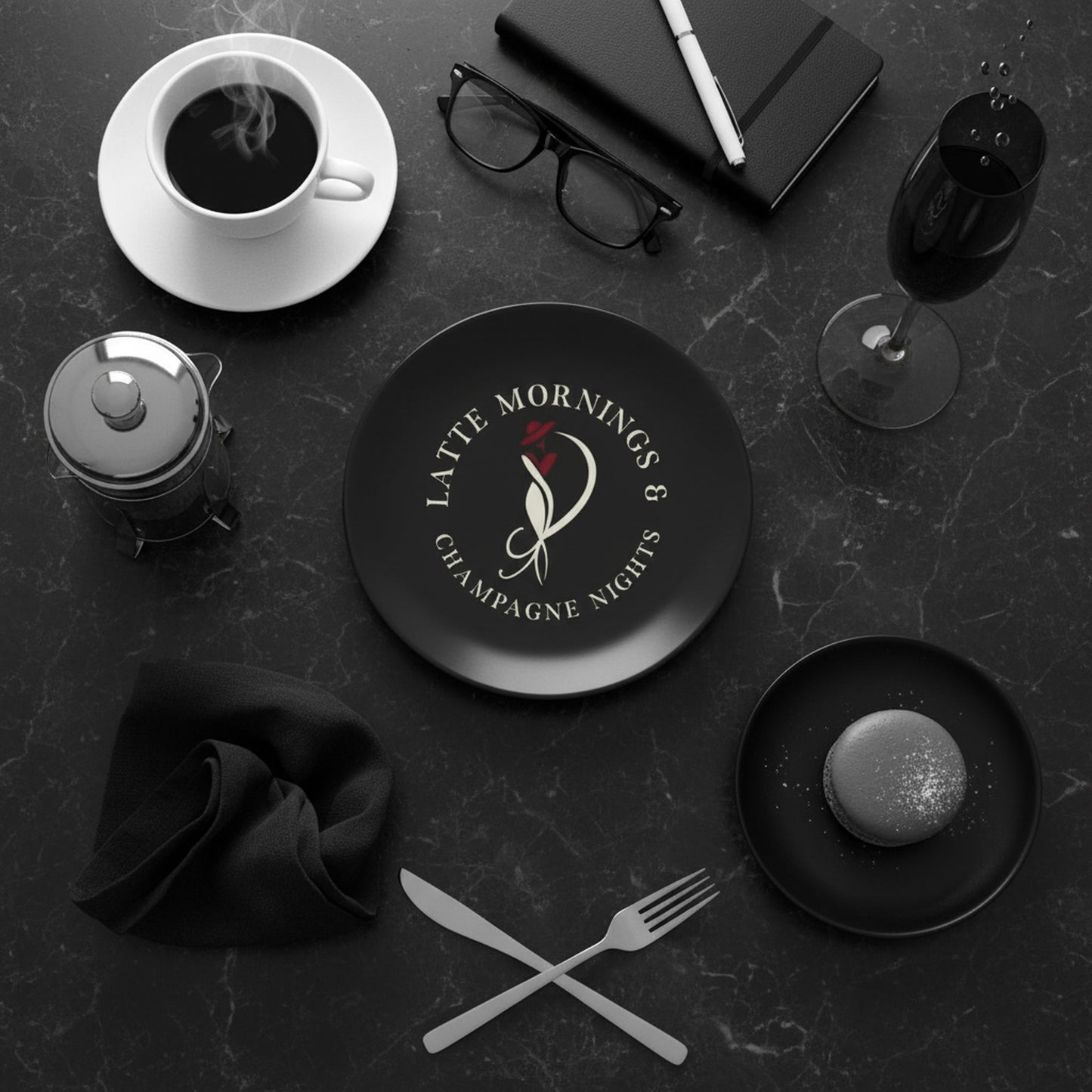 Latte Mornings & Champagne Nights: Set of 2 Elegant Bone China Plates