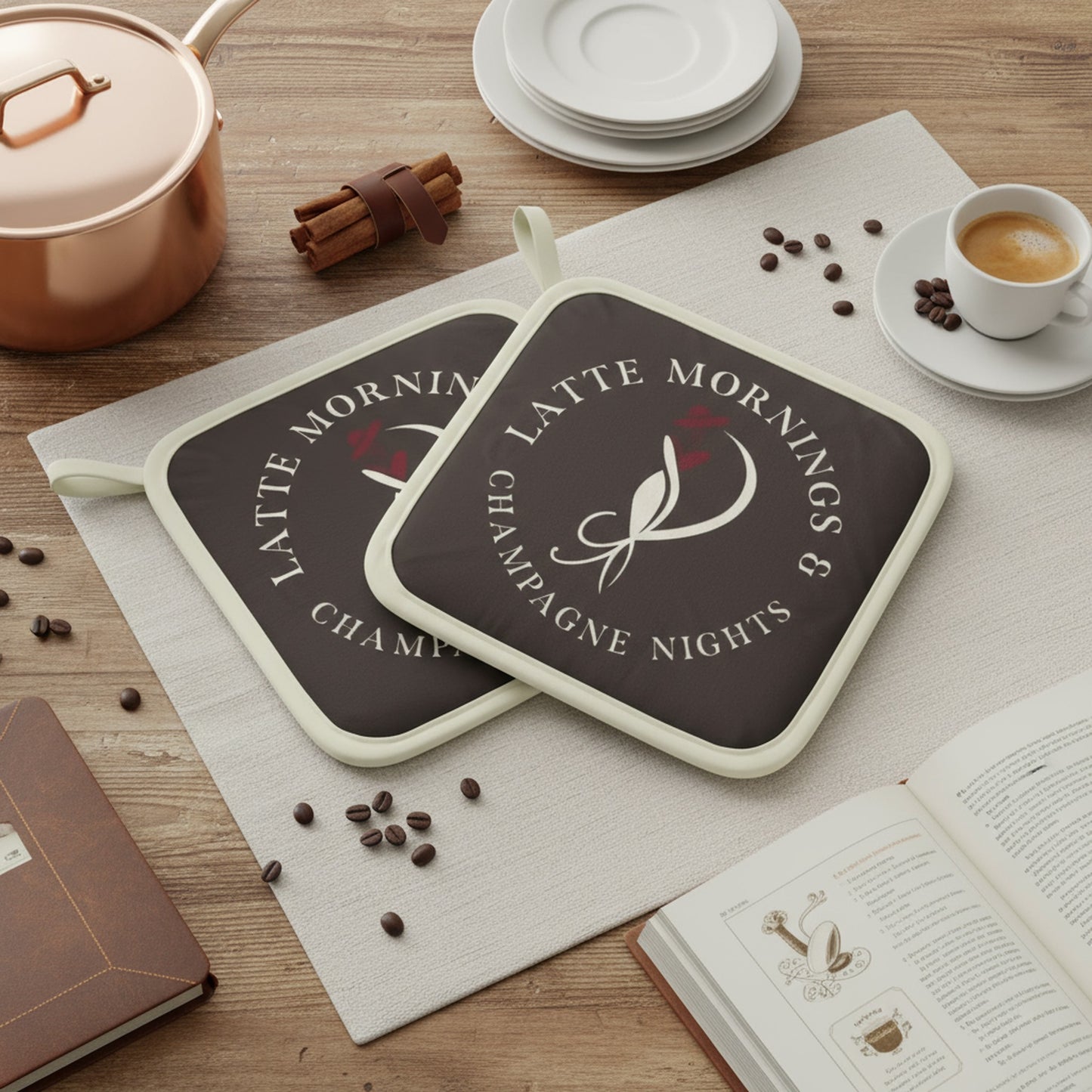 Latte Mornings & Champagne Nights: Set of Two Pot Grabs