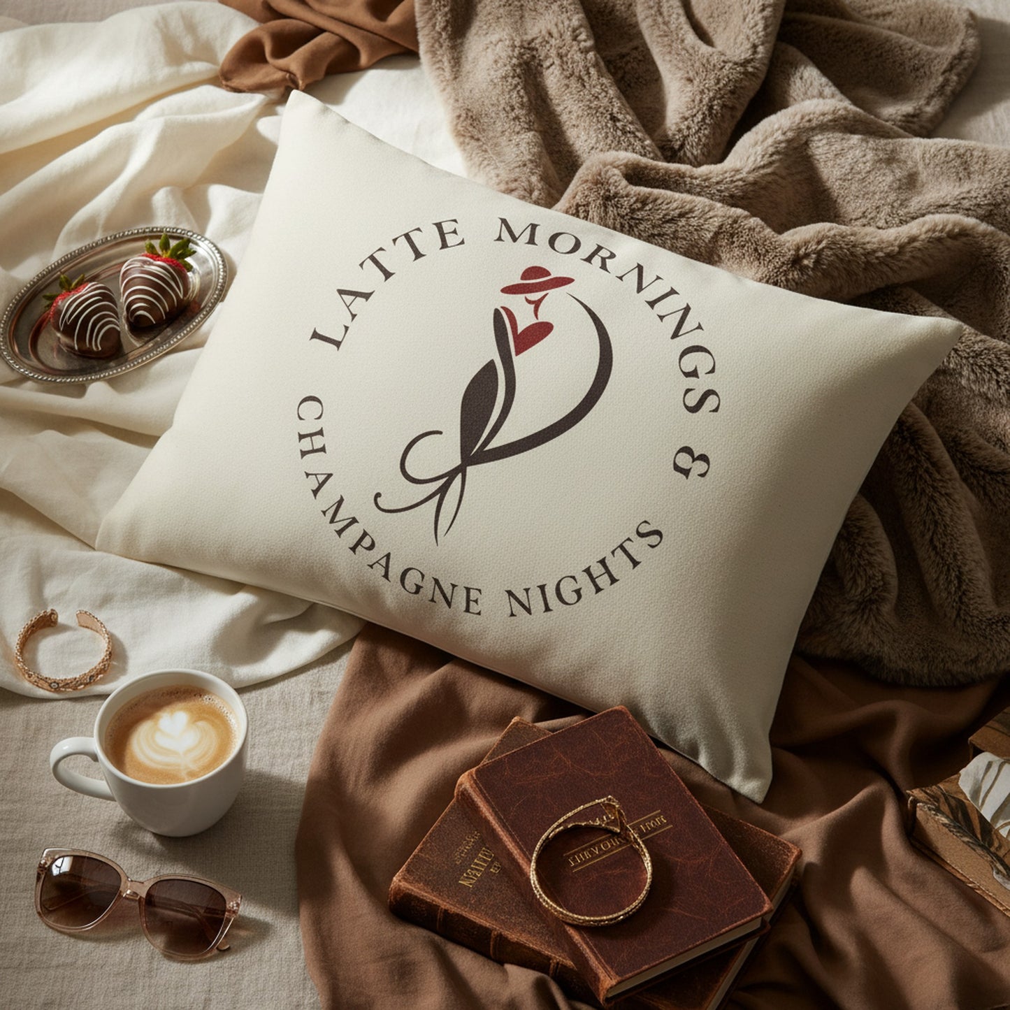 Chic Velvet Cushion | Latte Mornings & Champagne Nights Home Accent