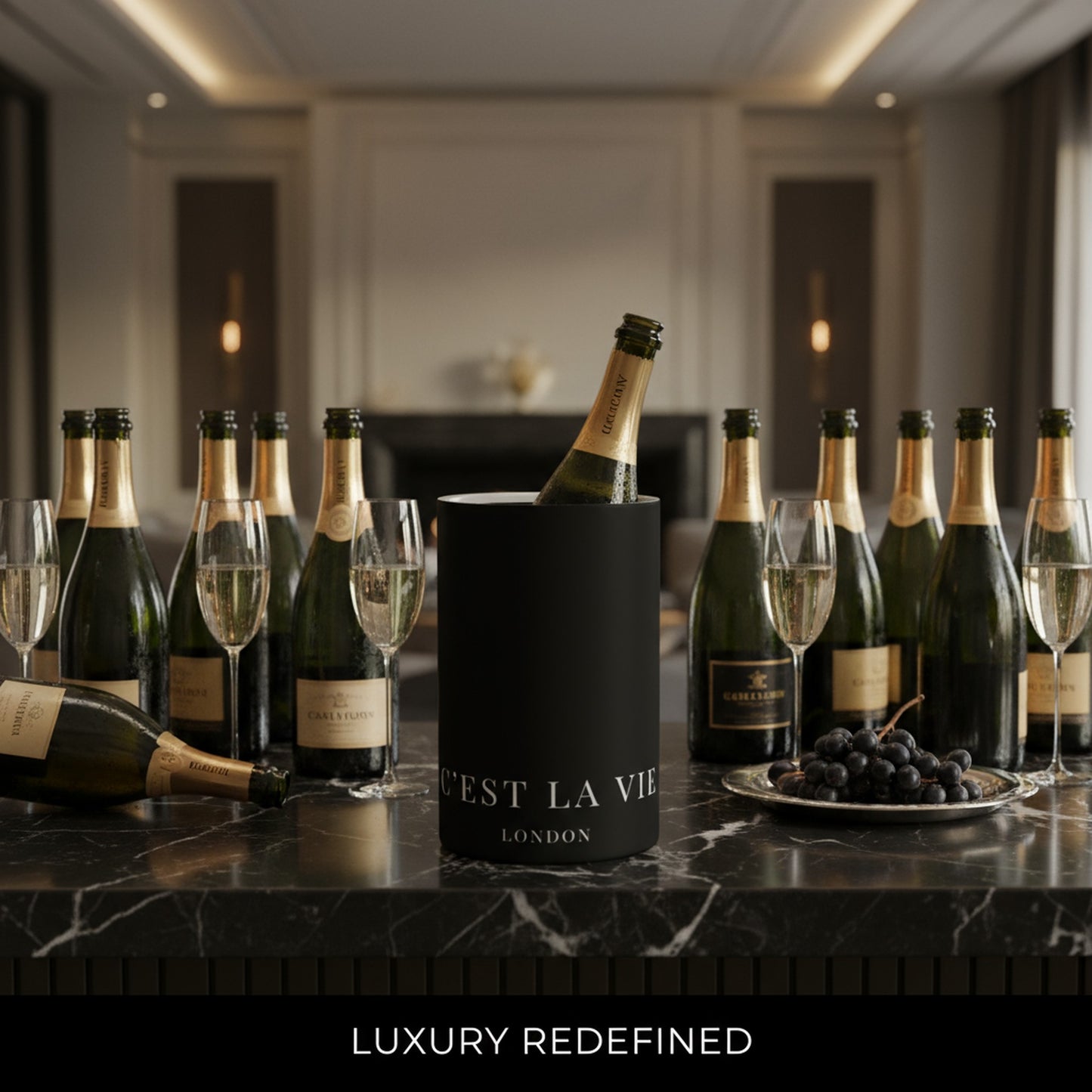 C'EST LA VIE Black Luxury Wine Cooler - Elegant Wine Chiller