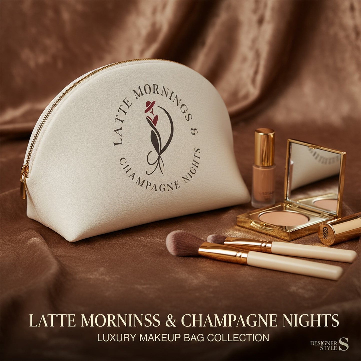 Chic Latte Mornings Champagne Nights Makeup Bag - Luxury Style