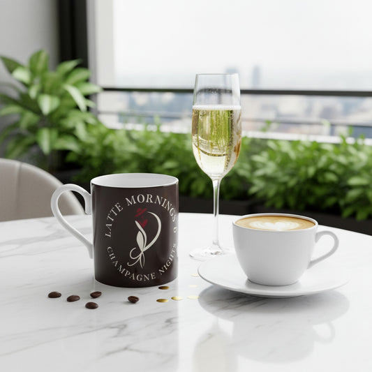 Chic Bone China Mug - Latte Mornings & Champagne Nights Design for Every Occasion