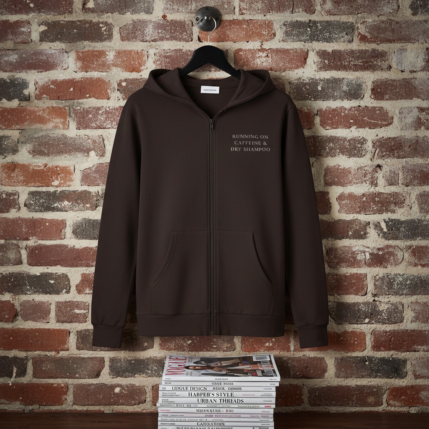 Running On Caffeine & Dry Shampoo Zip Up Graphic Hoodie