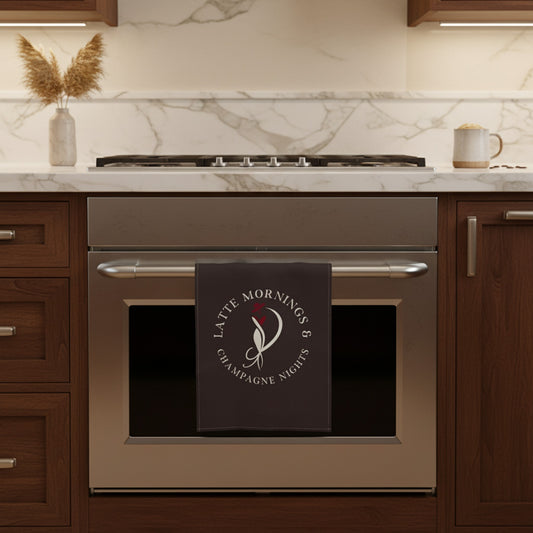 Espresso Tea Towel: Celebrate Latte Mornings & Champagne Nights