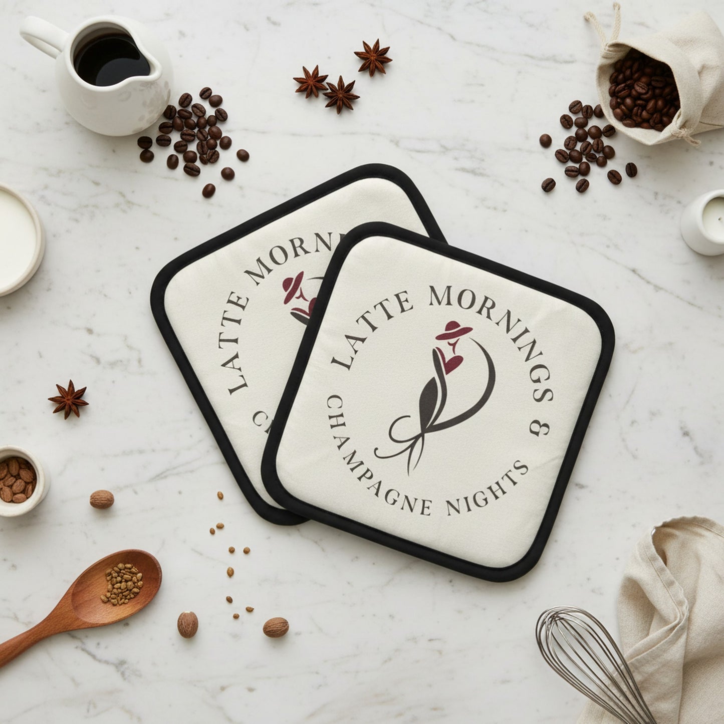 Latte Mornings & Champagne Nights - Set of 2 Pot Grabs