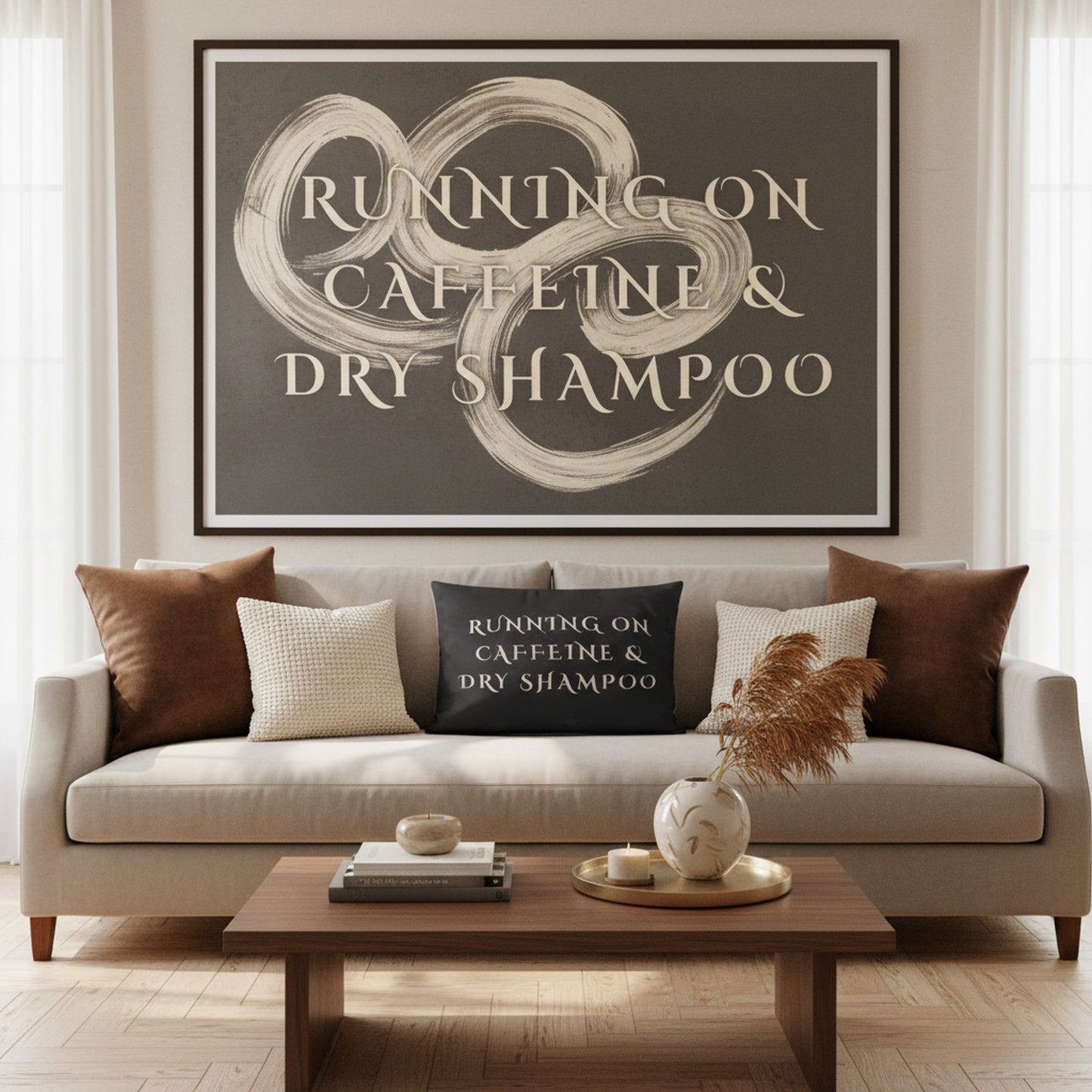 Running on Caffeine & Dry Shampoo Velvet Cushion - Cosy Home Decor
