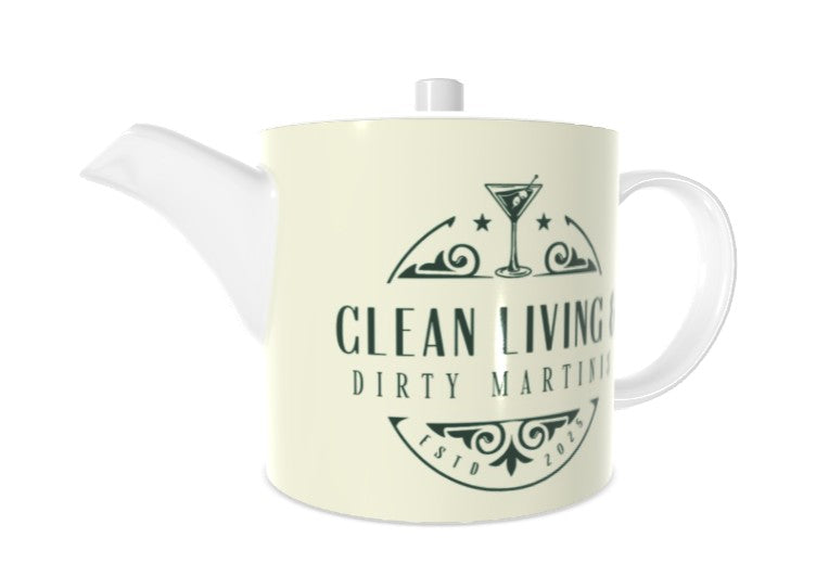 Chic Clean Living & Dirty Martinis Bone China Teapot - Perfect for Entertaining