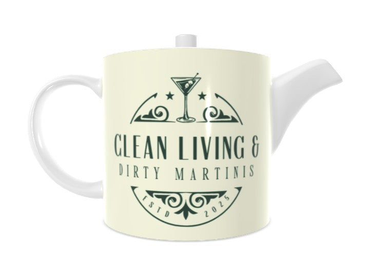 Chic Clean Living & Dirty Martinis Bone China Teapot - Perfect for Entertaining
