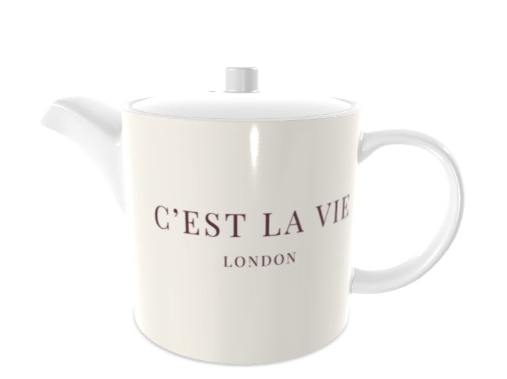 C'EST LA VIE Cream Bone China Tea Pot - Elegant Tea Set Décor