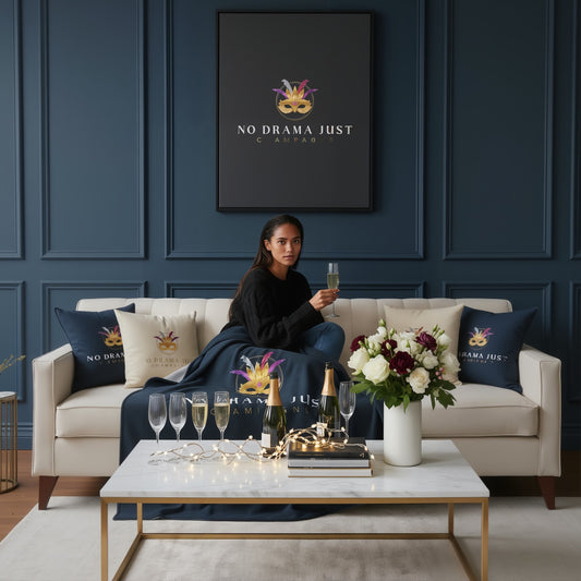 Luxury Navy Velvet Sherpa Blanket - No Drama Just Champagne Vibes