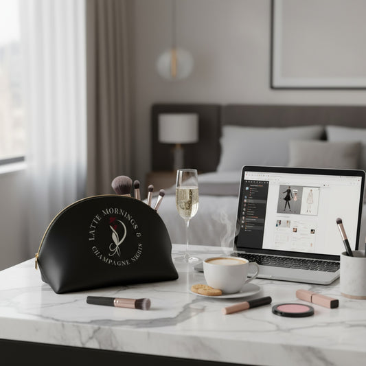 Chic Cosmetic Bag - Latte Mornings & Champagne Nights Design