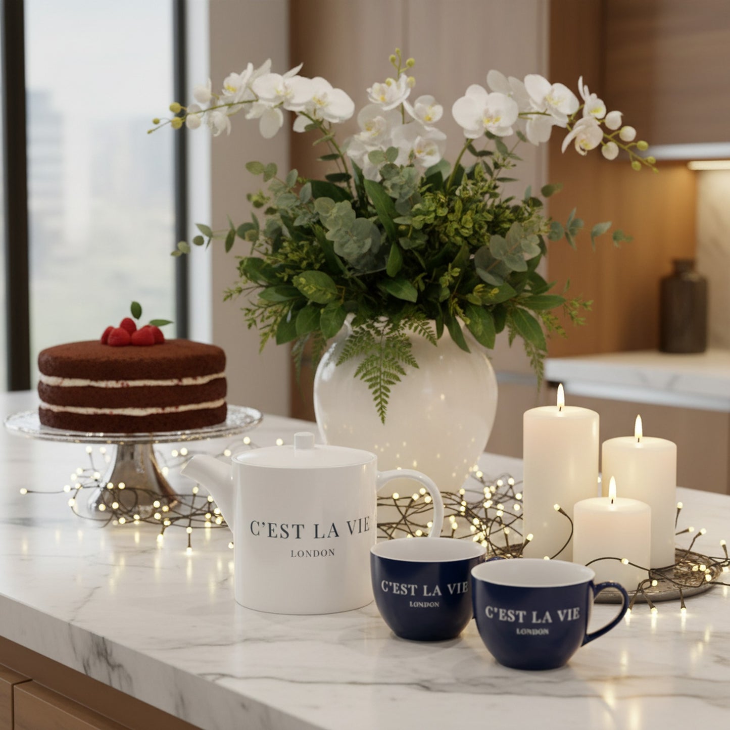 Chic C'EST LA VIE Cream Tea Pot | Fine Bone China Teapot