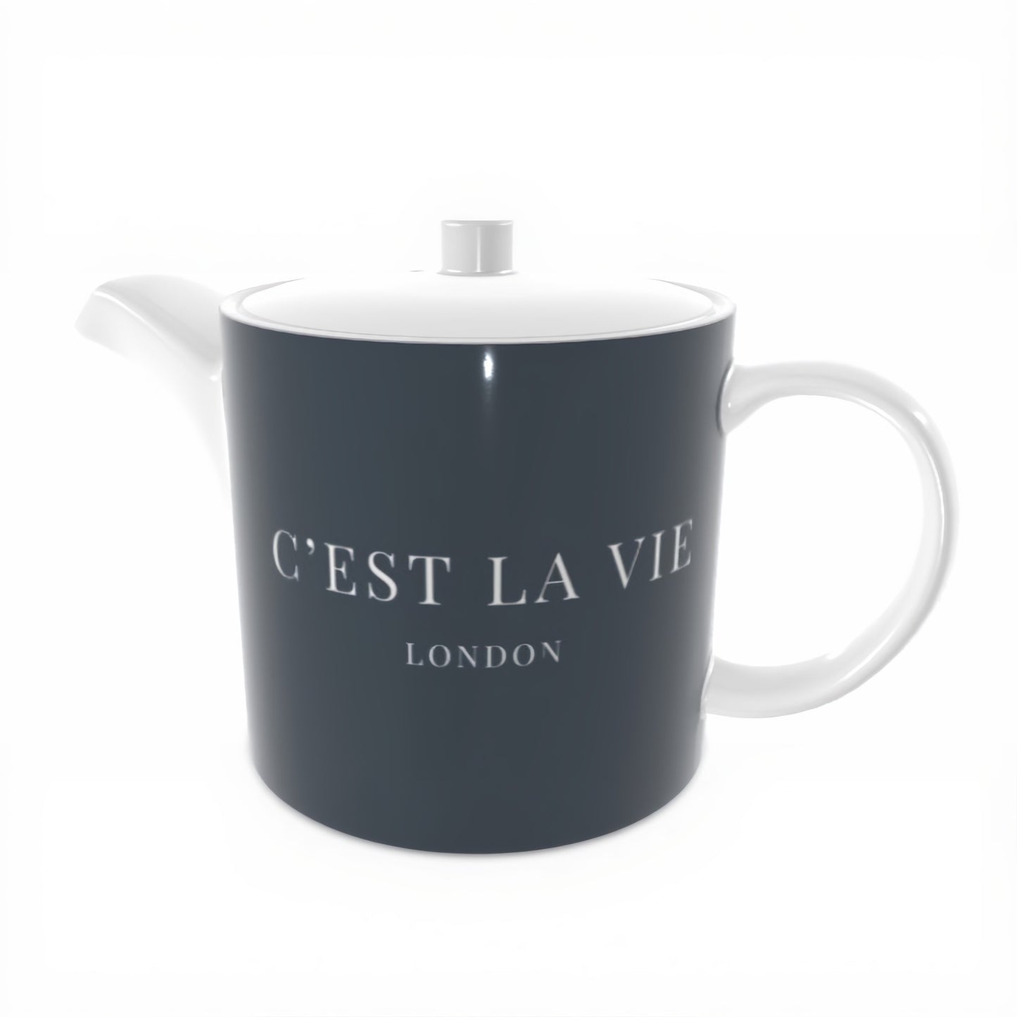 C'EST LA VIE Navy Bone China Tea Pot - Elegant French-Inspired Design