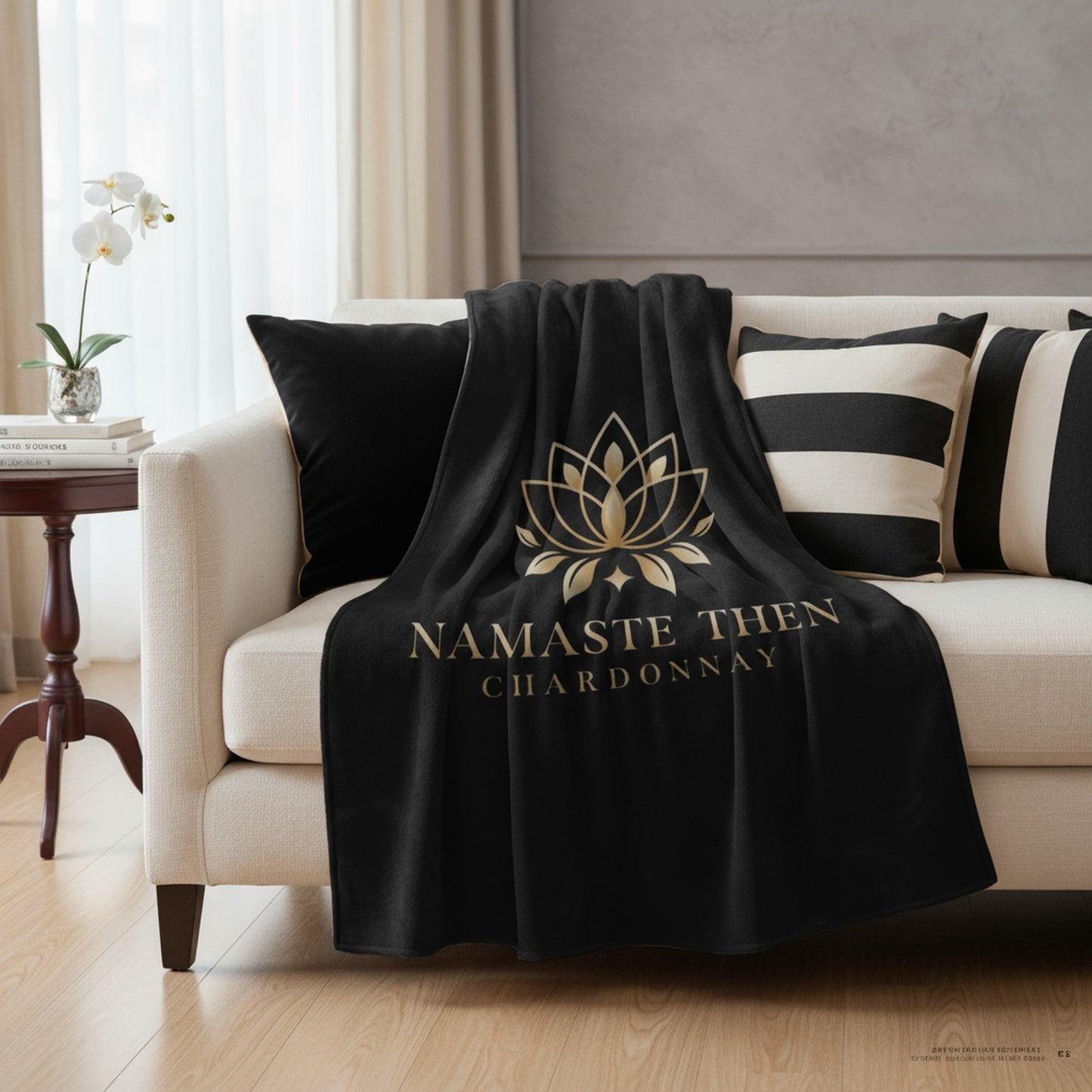 Namaste Then Chardonnay Black Sherpa Throw Blanket - Cozy Yoga Gift