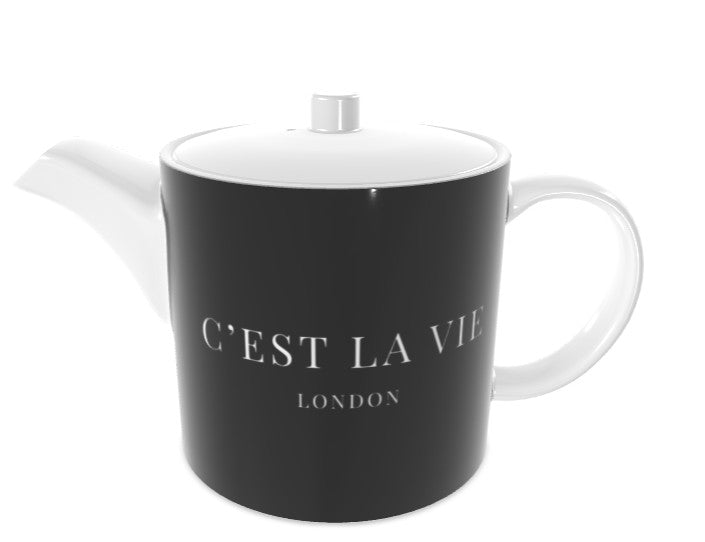 Chic C'EST LA VIE Black Bone China Teapot - Perfect Gift