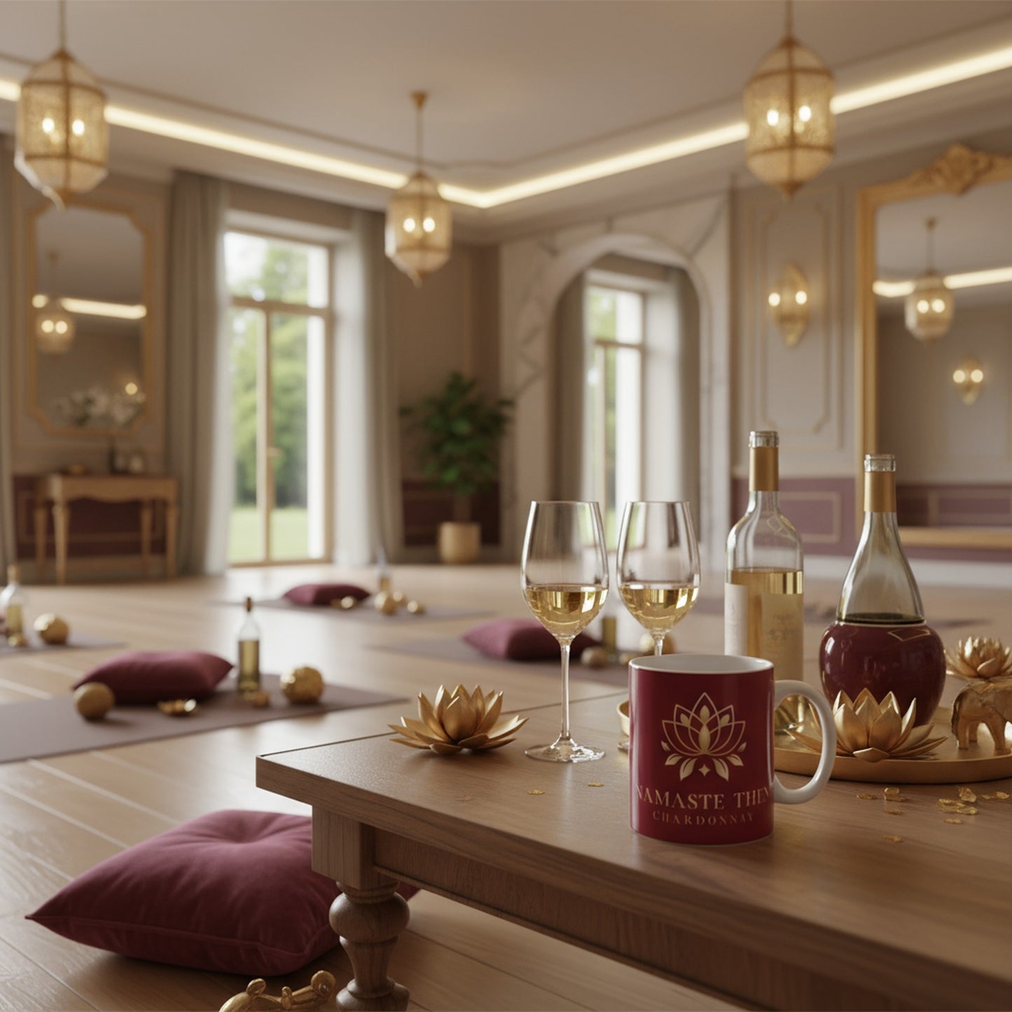 Namaste Then Chardonnay Mug - Burgundy Bone China Coffee Cup