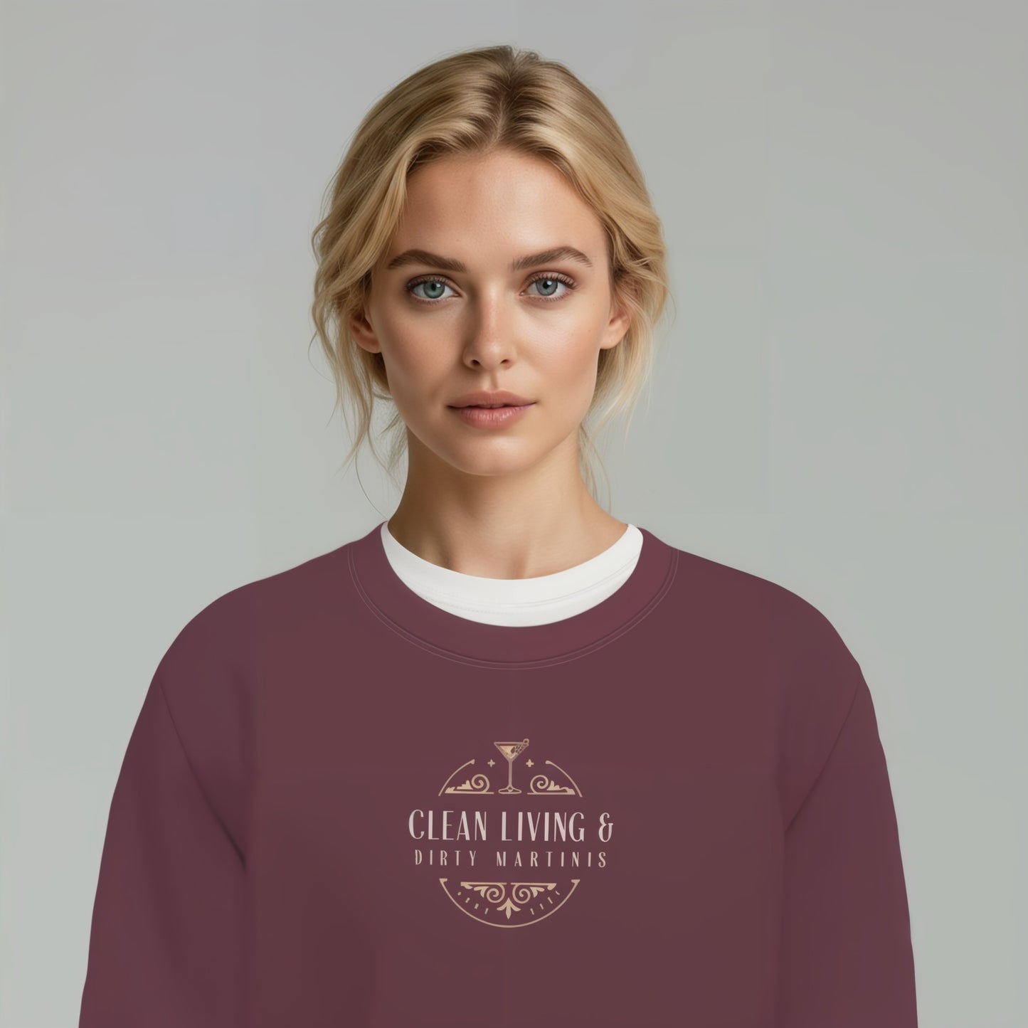 Clean Living & Dirty Martinis Burgundy Crewneck Sweatshirt