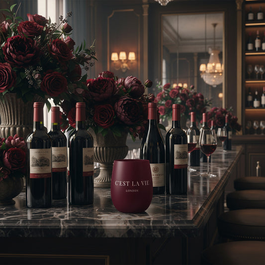 C'EST LA VIE Burgundy Crystal Water Glass - Elegant Drinkware