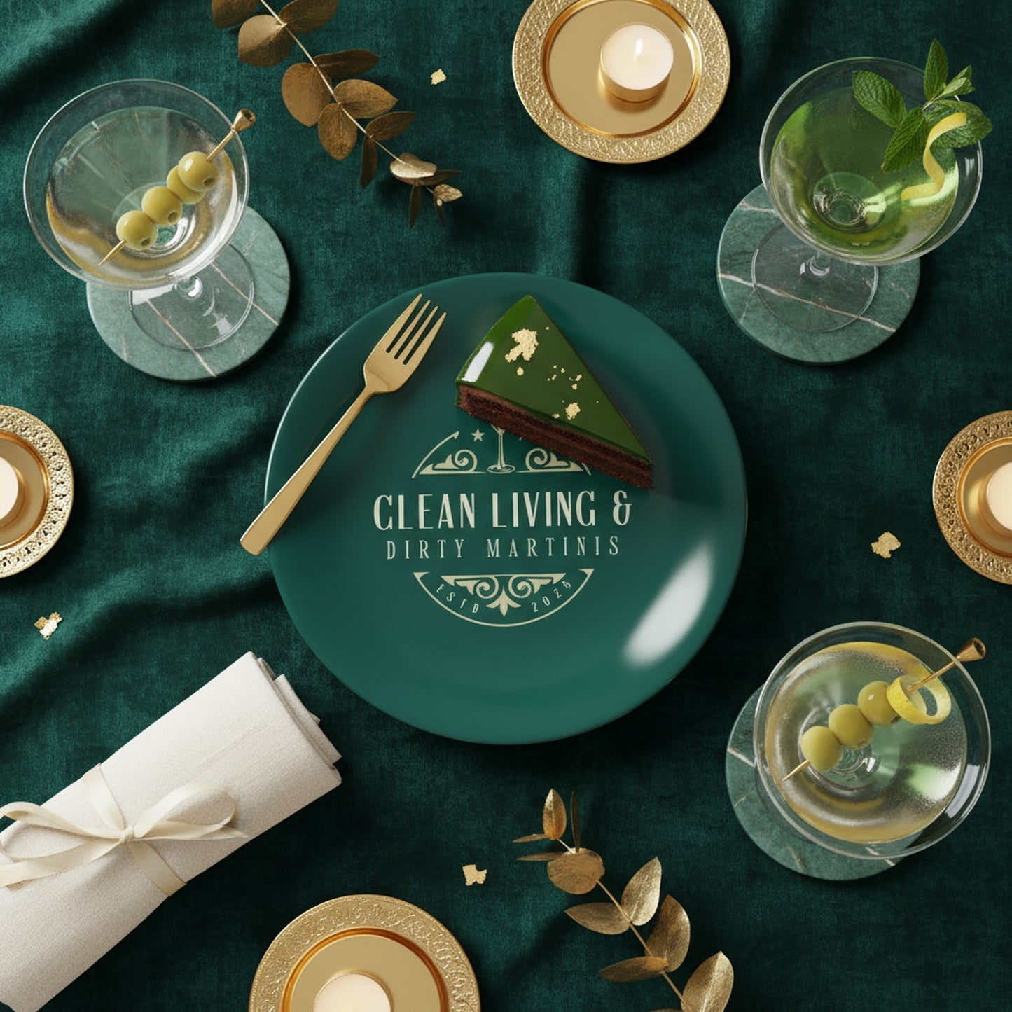 Clean Living & Dirty Martinis: Set of 2 Bone China Plates