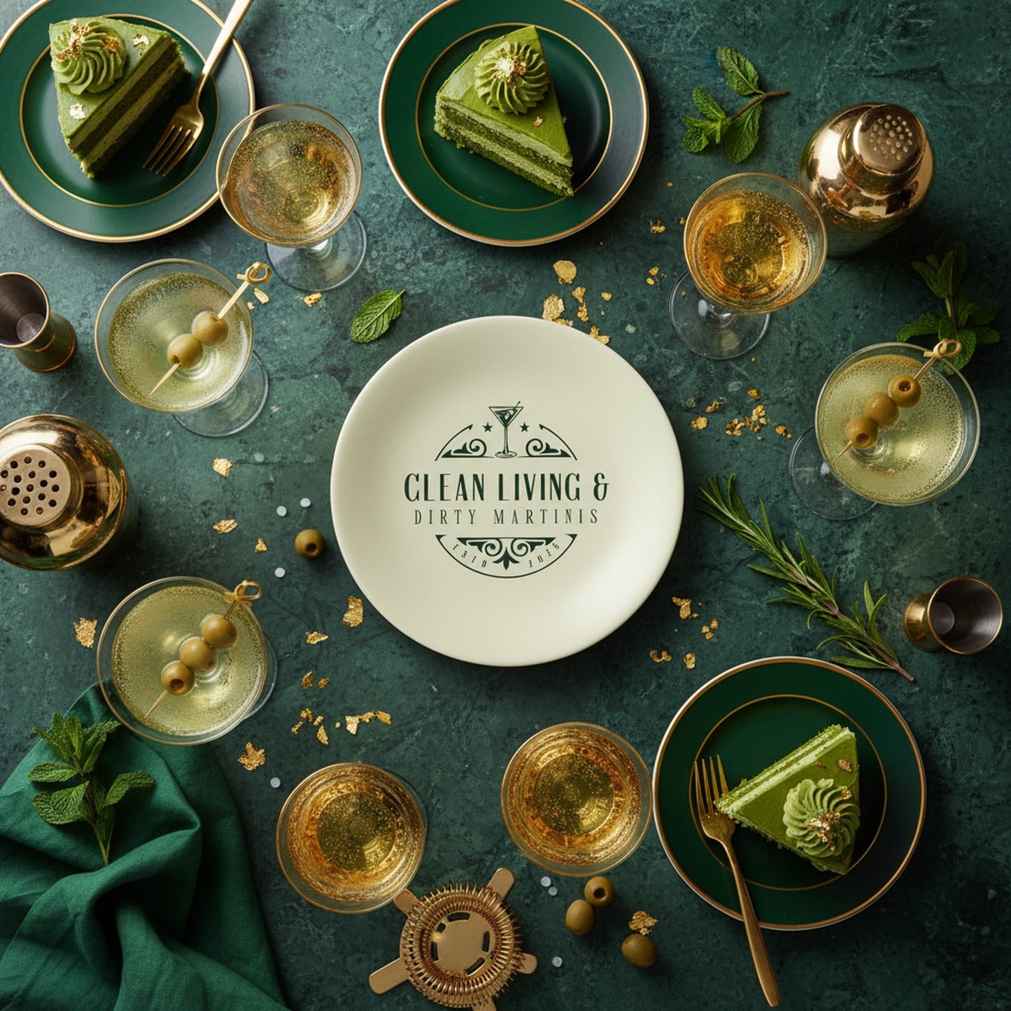 Clean Living & Dirty Martinis: Set of 2 Bone China Plates