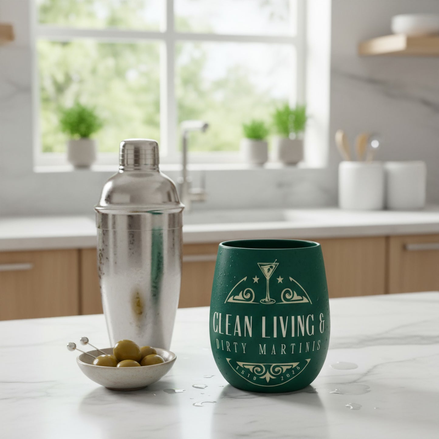 Clean Living & Dirty Martinis Crystal Water Glass - Elegant Drinkware