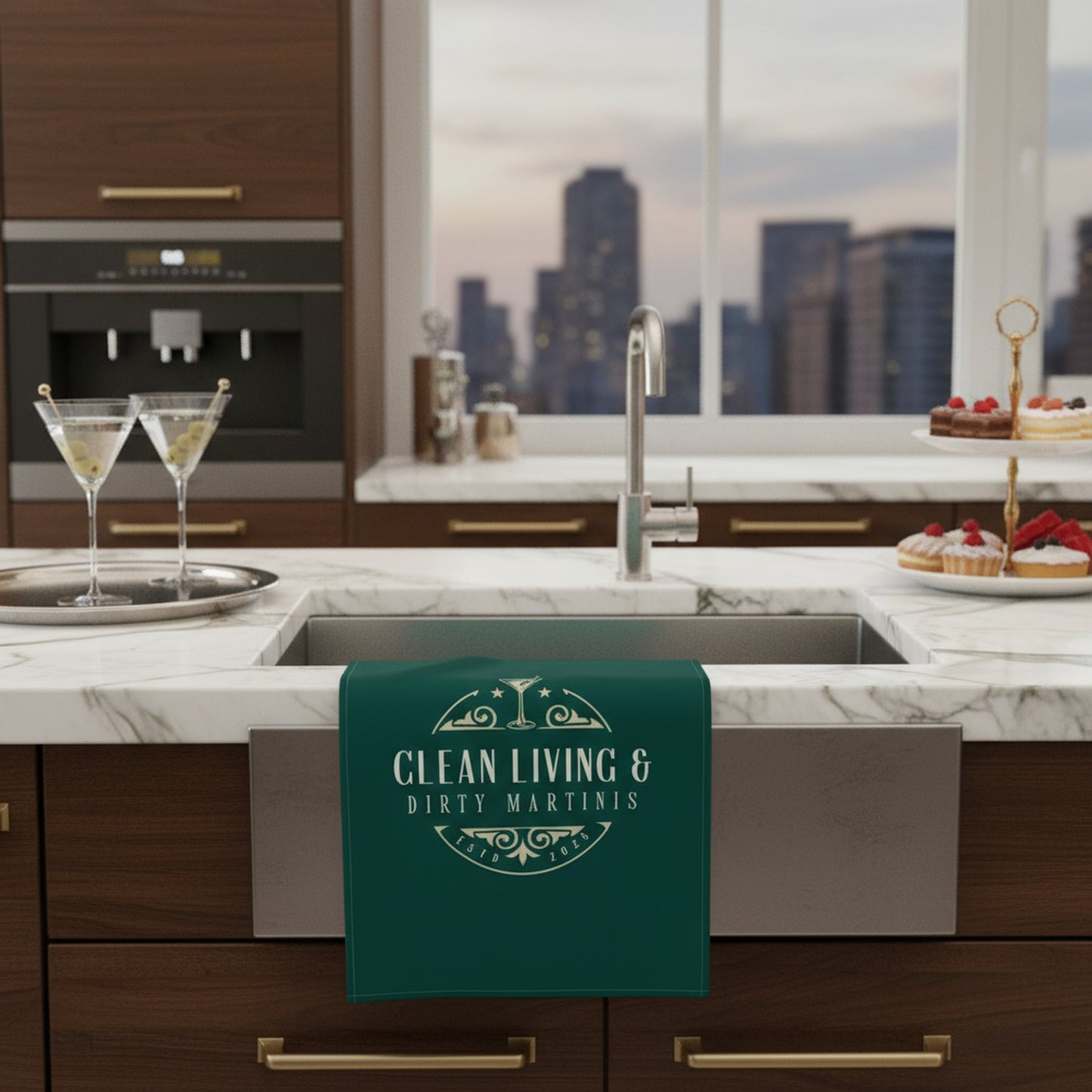 Chic Clean Living & Dirty Martinis Decorative Tea Towel