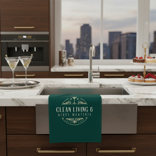 Chic Clean Living & Dirty Martinis Decorative Tea Towel