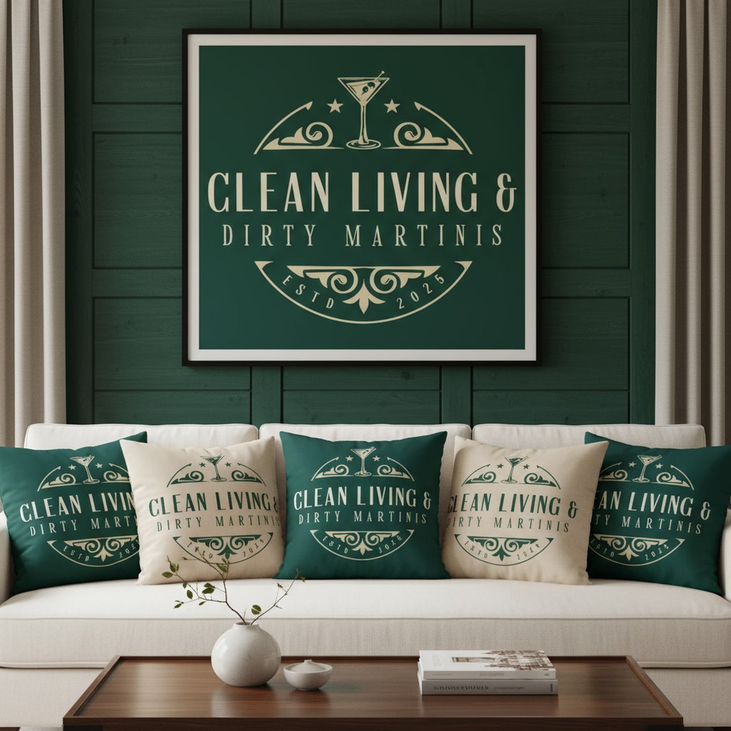 Clean Living & Dirty Martinis Velvet Cushion - Chic Home Decor