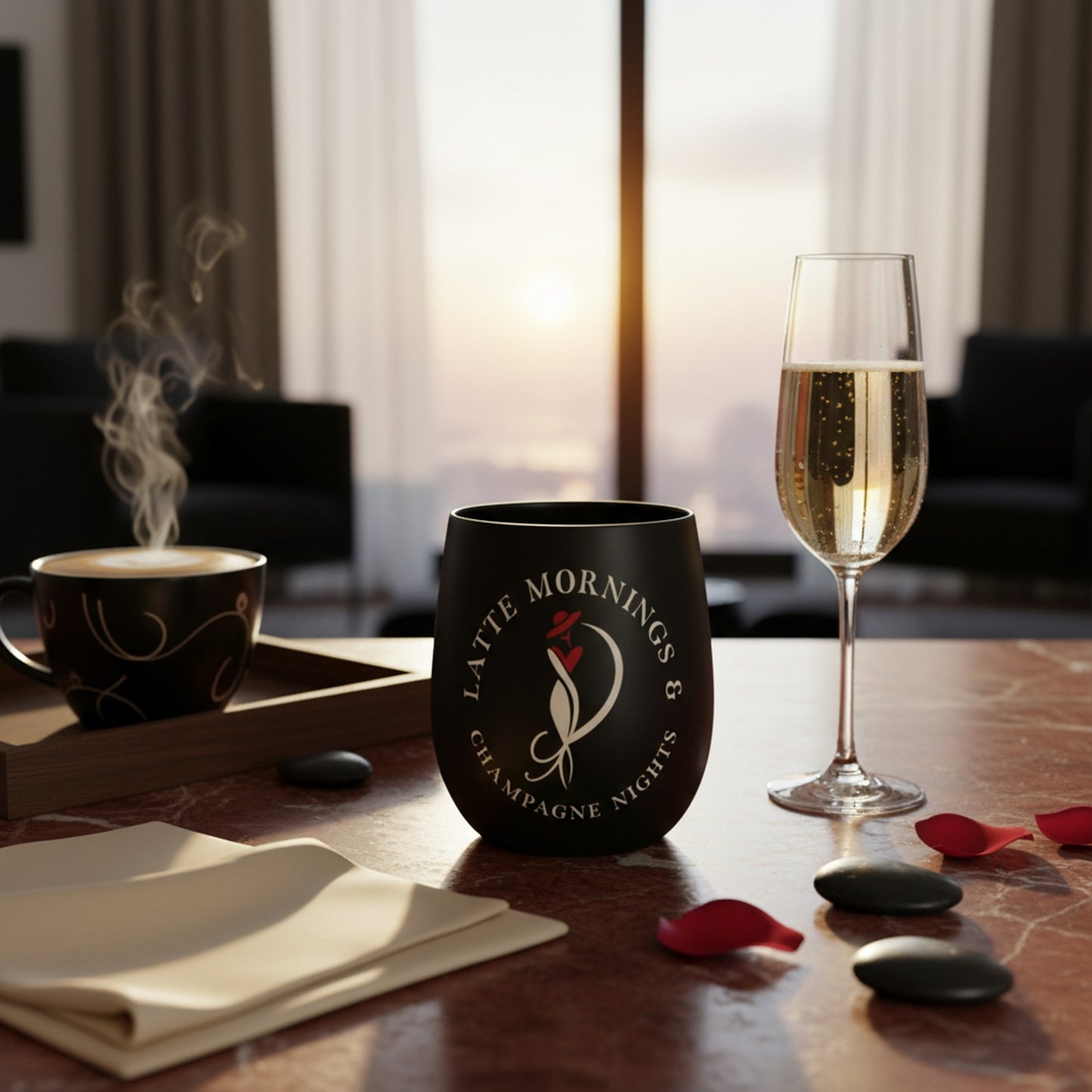 Latte Mornings, Champagne Nights - Unique Water Glass for Every Occasion