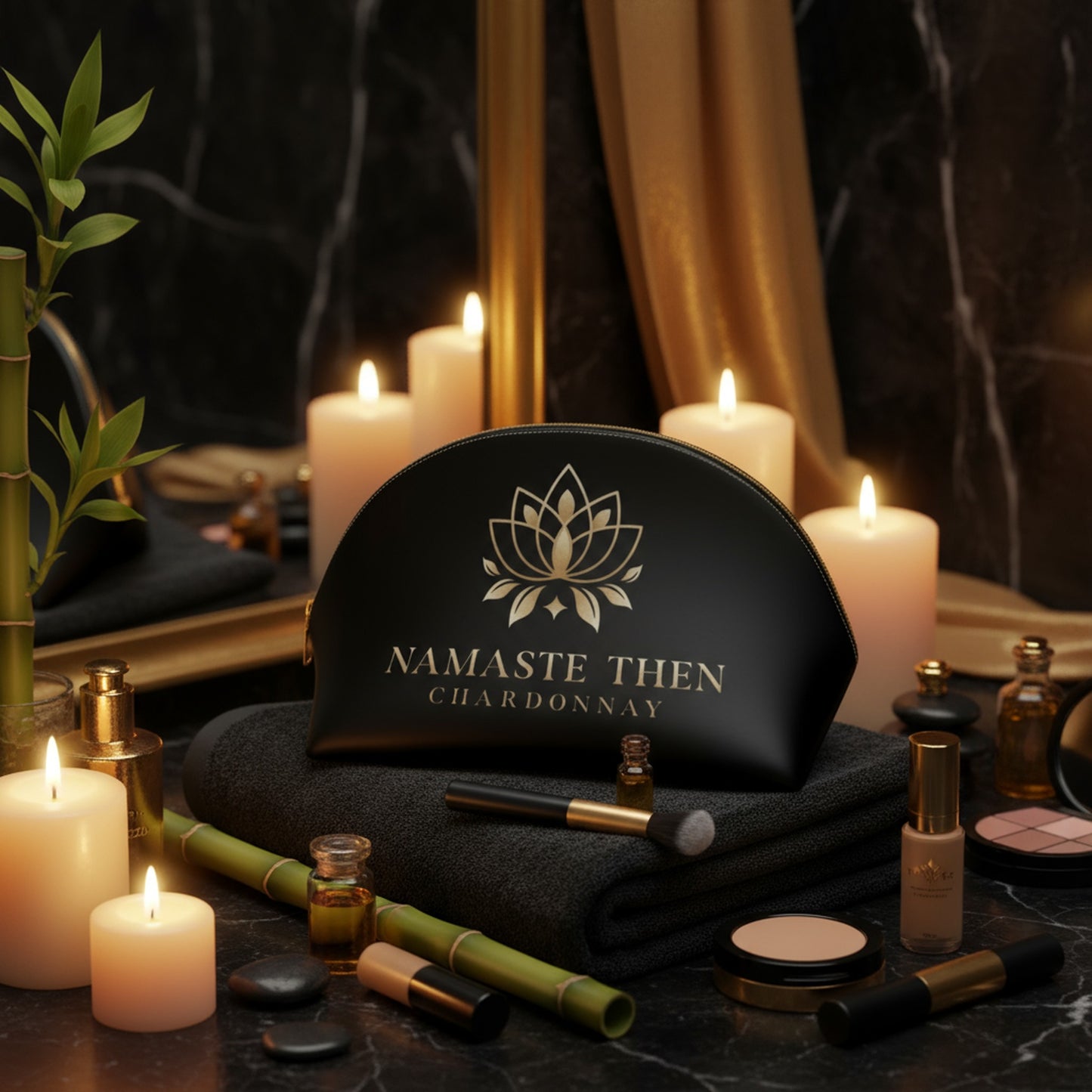 Chardonnay & Namaste Makeup Bag - Stylish Wine Lover's Cosmetic Case