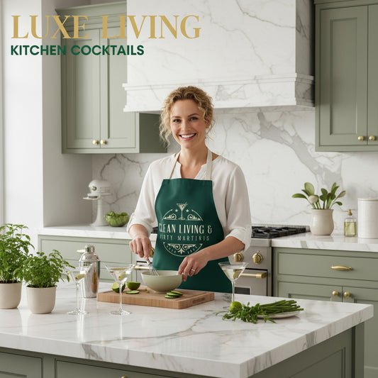 Fun Clean Living & Dirty Martinis Apron - Unique Gift for Foodies and Bartenders