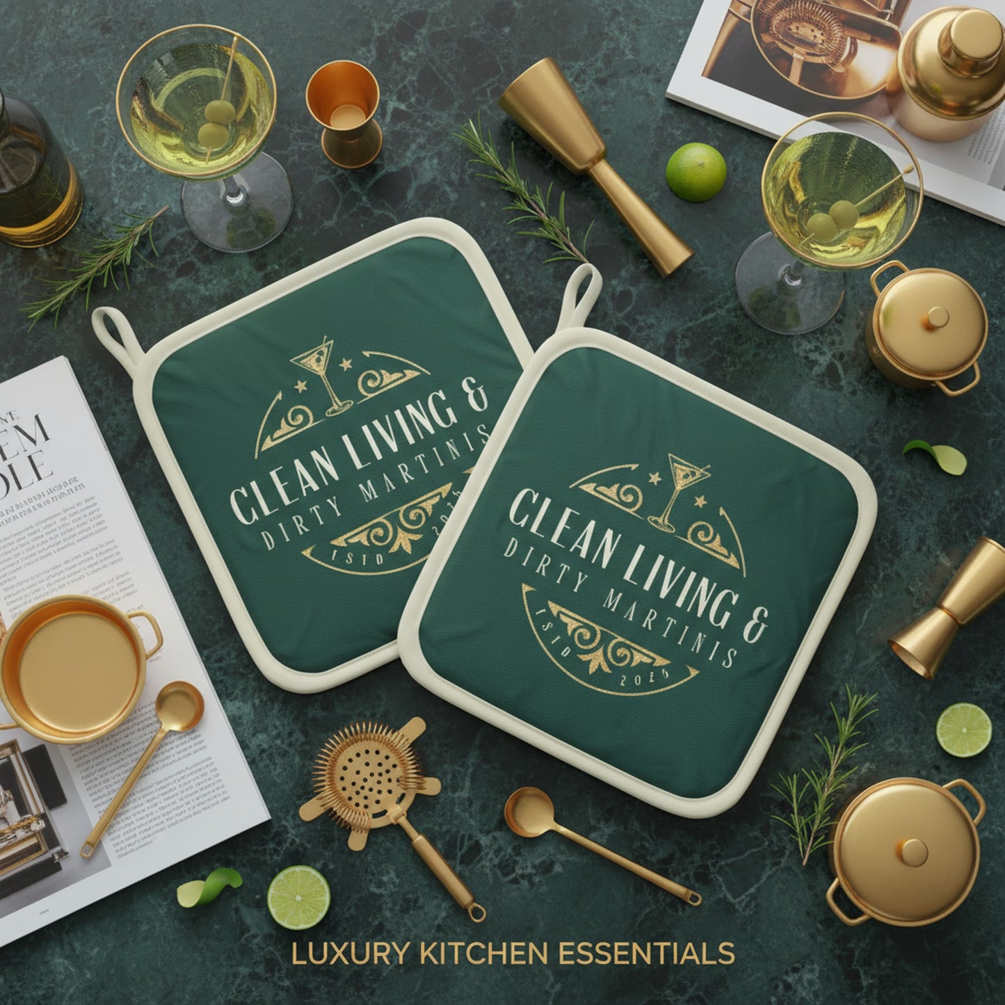 Clean Living & Dirty Martinis: Set of Two Pot Grabs for Stylish Cooking