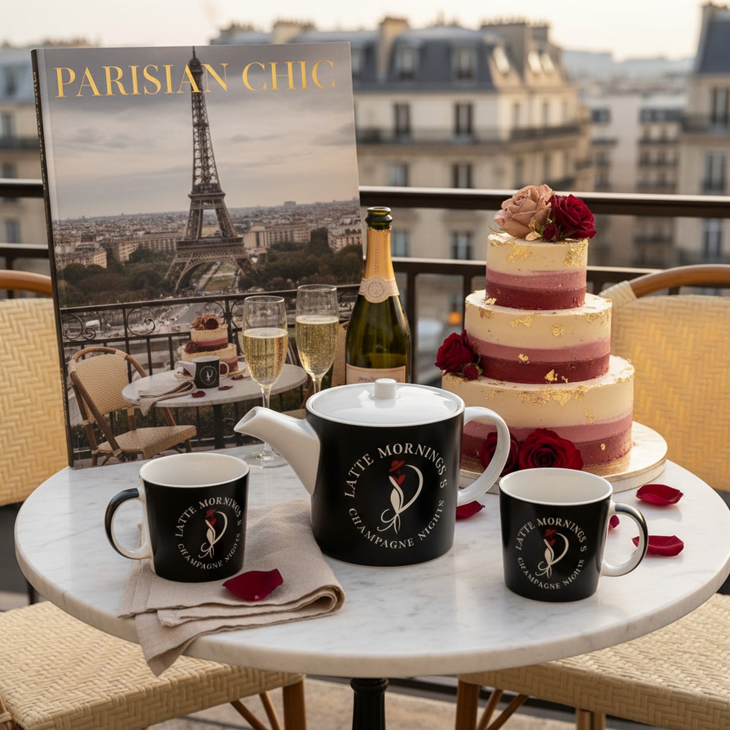 Latte Mornings & Champagne Nights Black Bone China Teapot