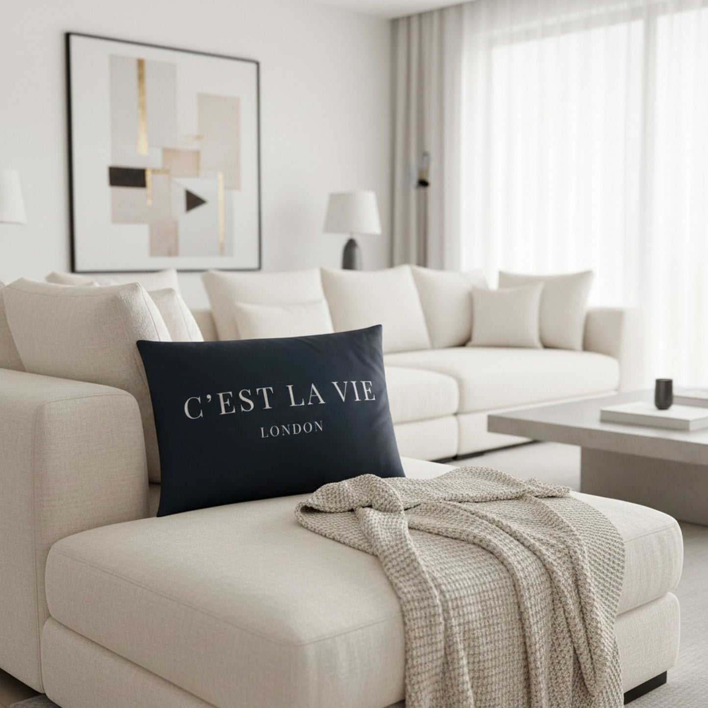 C'EST LA VIE Navy Velvet Cushion | Luxurious Home Decor