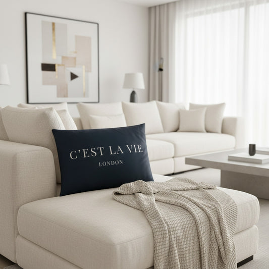 C'EST LA VIE Navy Velvet Cushion | Luxurious Home Decor